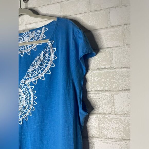 Athleta Embroidered Blouse Short Sleeve Deep V Neck Size 2X - Picture 6 of 10